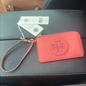 Tory Burch Coral Crush Ella Bio Zip Card Case Wallet Wristlet